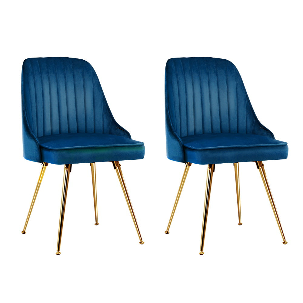 Artiss Set of 2 Dining Chairs Retro Chair Cafe Kitchen Modern Metal Legs Velvet Blue-0