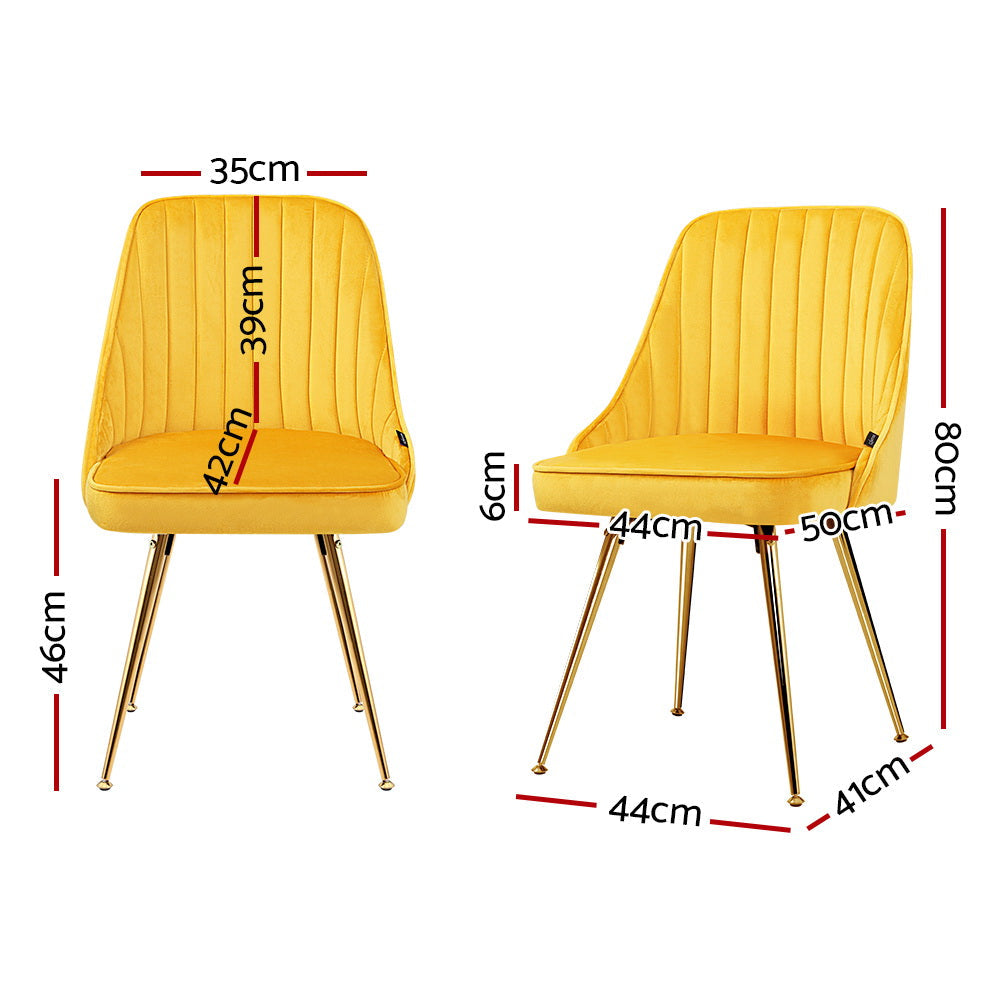 Artiss Set of 2 Dining Chairs Retro Chair Cafe Kitchen Modern Metal Legs Velvet Yellow-1