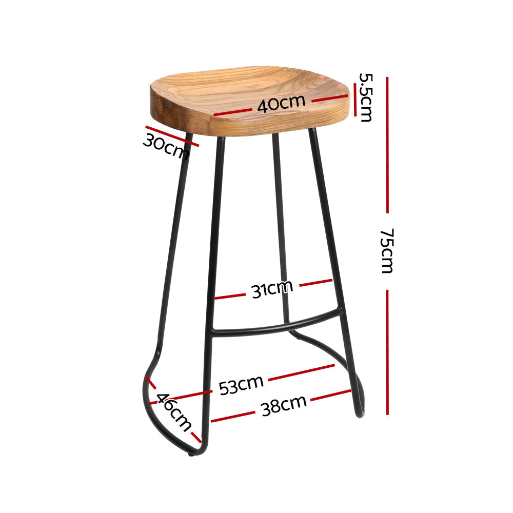 Artiss Set of 2 Elm Wood Backless Bar Stools 75cm - Black and Light Natural-1