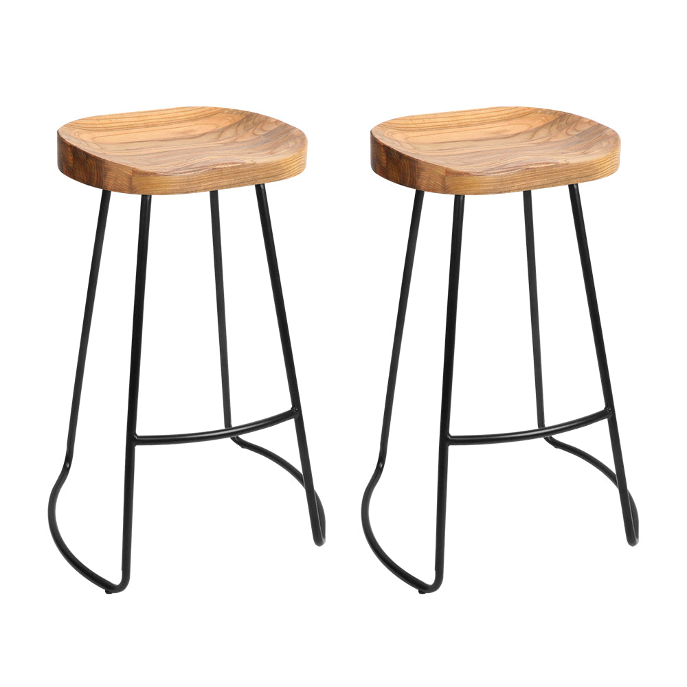 Artiss Set of 2 Elm Wood Backless Bar Stools 75cm - Black and Light Natural-0