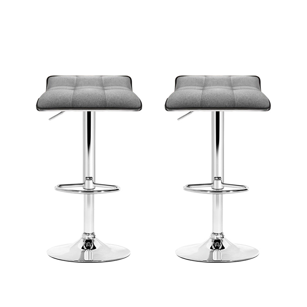 Artiss Set of 2 Fabric Bar Stools Swivel Bar Stools- Grey Chrome-2