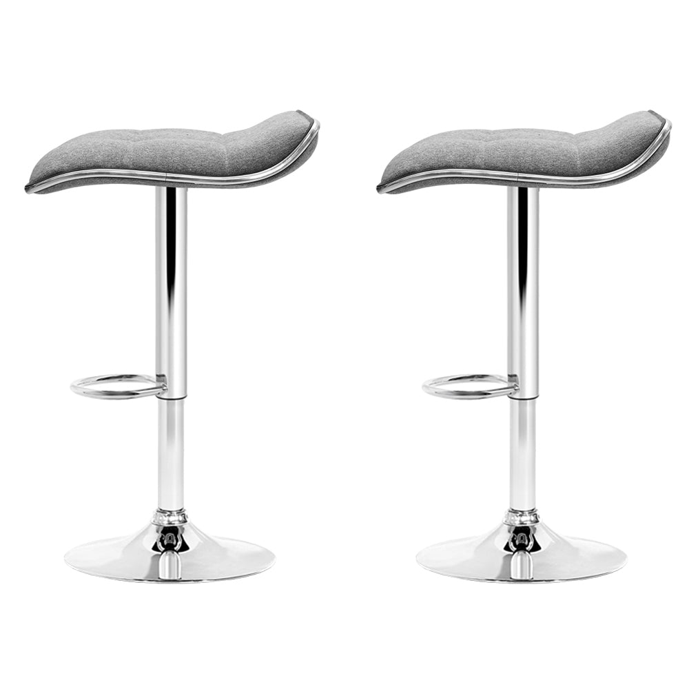 Artiss Set of 2 Fabric Bar Stools Swivel Bar Stools- Grey Chrome-3