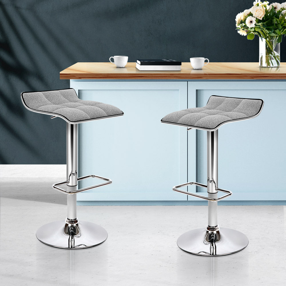 Artiss Set of 2 Fabric Bar Stools Swivel Bar Stools- Grey Chrome-6