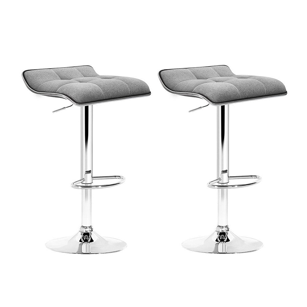 Artiss Set of 2 Fabric Bar Stools Swivel Bar Stools- Grey Chrome-0