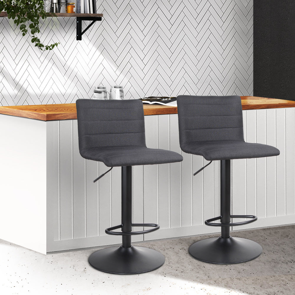 Artiss Set of 2 Faux Linen Bar Stools - Black-7