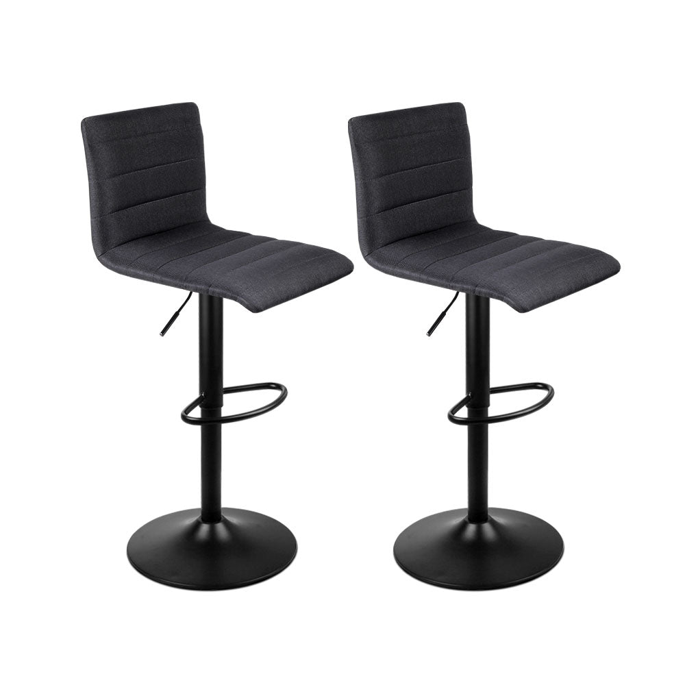 Artiss Set of 2 Faux Linen Bar Stools - Black-0