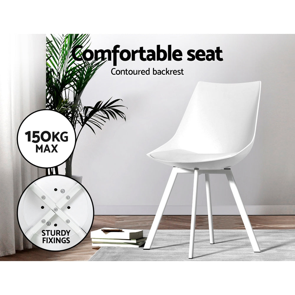 Artiss Set of 2 Lylette Dining Chairs Cafe Chairs PU Leather Padded Seat White-3