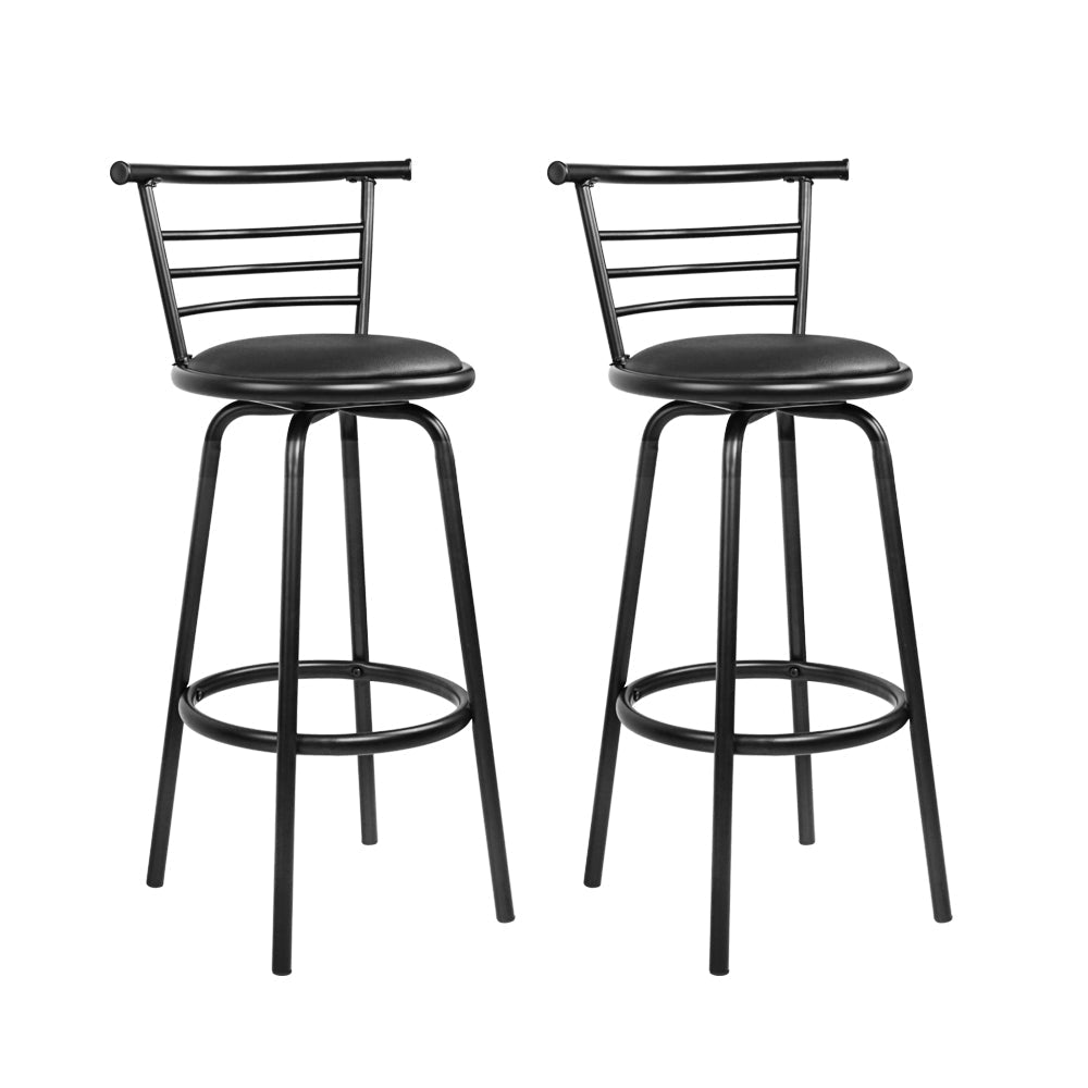 Artiss Set of 2 PU Leather Bar Stools - Black and Steel-0