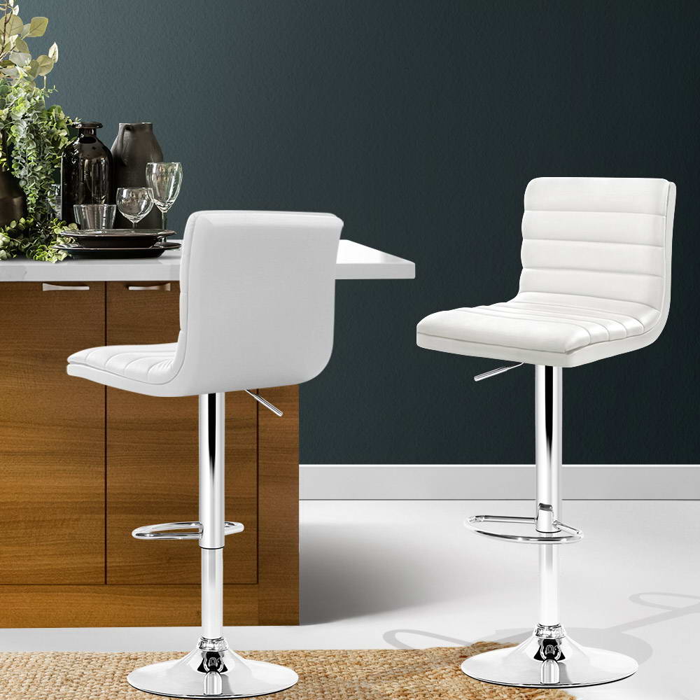 Artiss Set of 2 PU Leather Bar Stools Padded Line Style - White-7