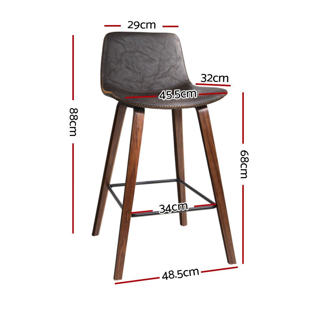 Artiss Set of 2 PU Leather Bar Stools Square Footrest - Wood and Brown-1