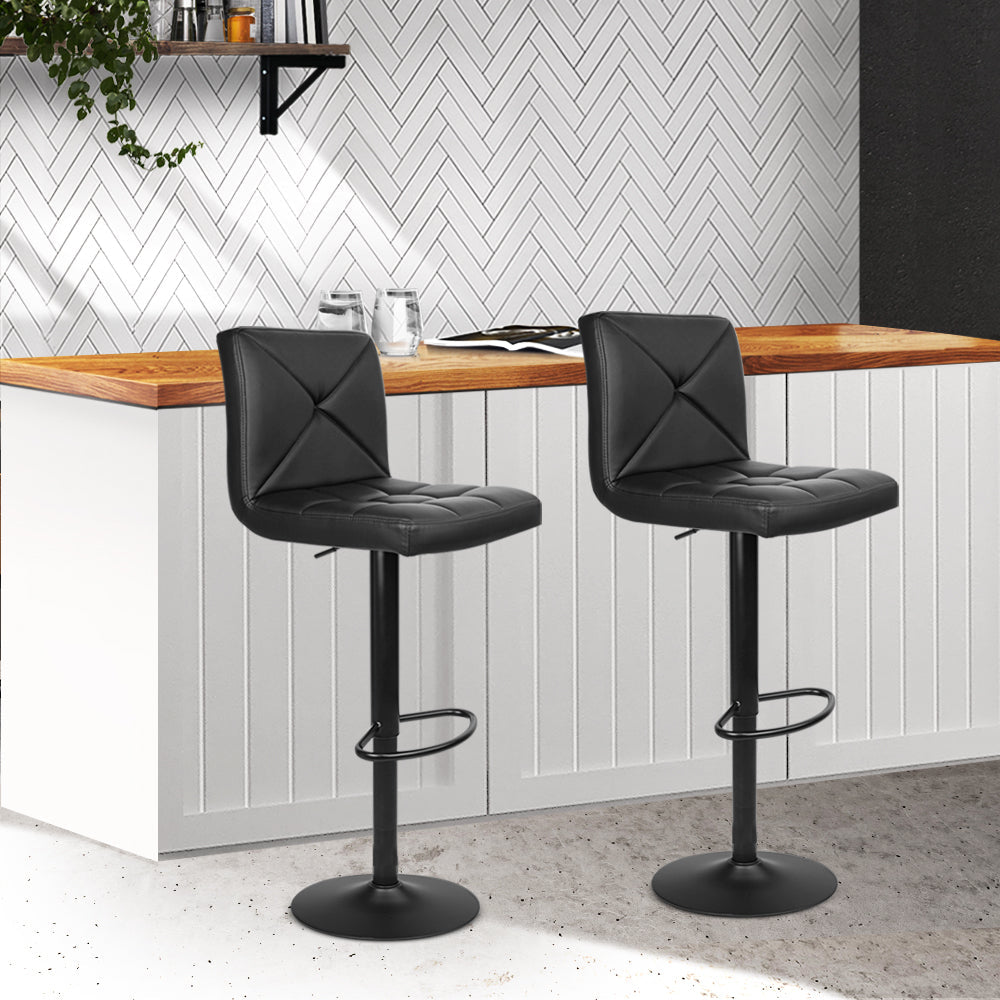 Artiss Set of 2 PU Leather Gas Lift Bar Stools - Black-7