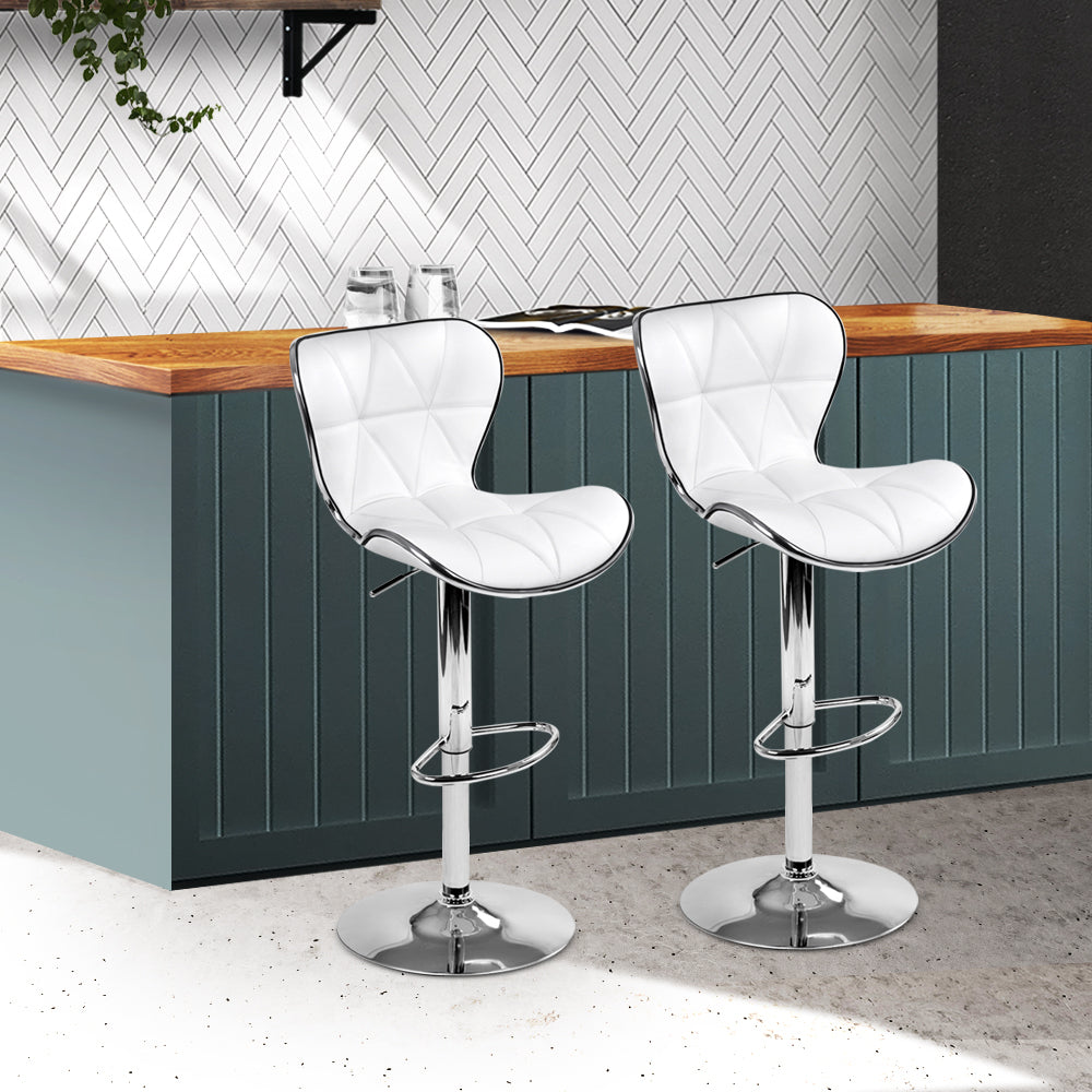 Artiss Set of 2 PU Leather Patterned Bar Stools - White and Chrome-7