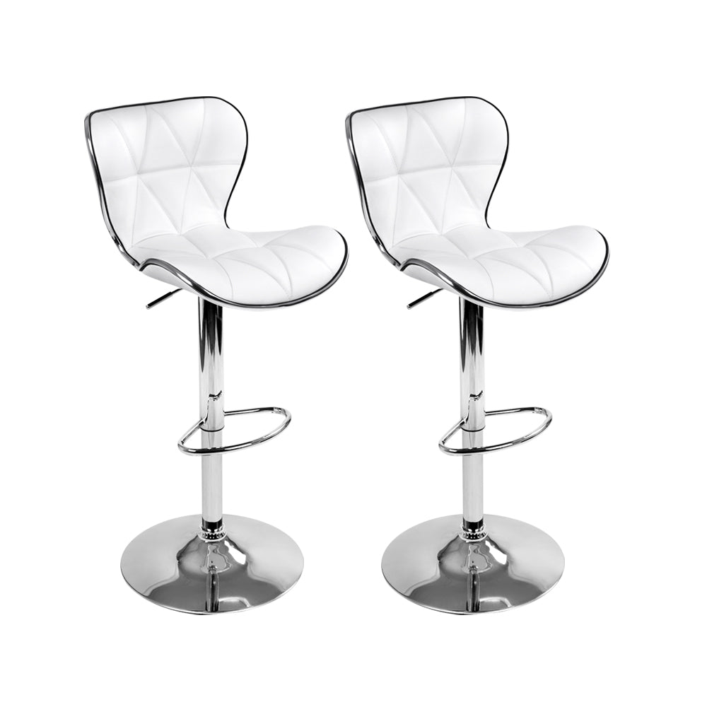 Artiss Set of 2 PU Leather Patterned Bar Stools - White and Chrome-0