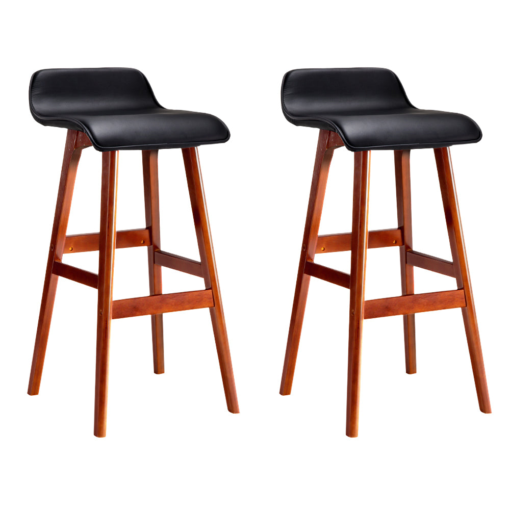 Artiss Set of 2 PU Leather Wood Wave Style Bar Stool - Black-0