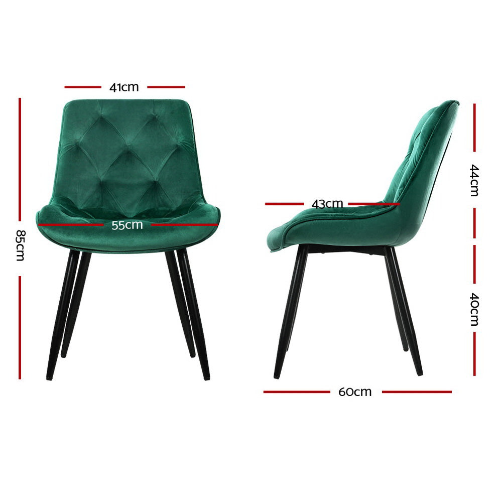 Artiss Set of 2 Starlyn Dining Chairs Kitchen Chairs Velvet Padded Seat Green-1