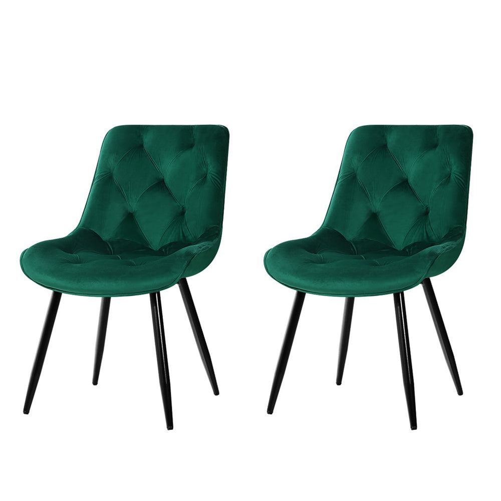 Artiss Set of 2 Starlyn Dining Chairs Kitchen Chairs Velvet Padded Seat Green-0