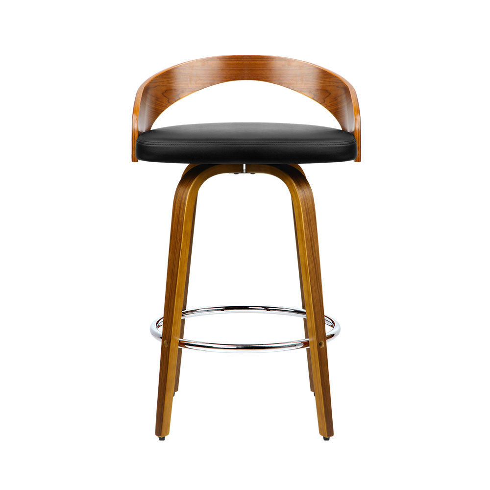 Artiss Set of 2 Walnut Wood Bar Stools - Black and Brown-2