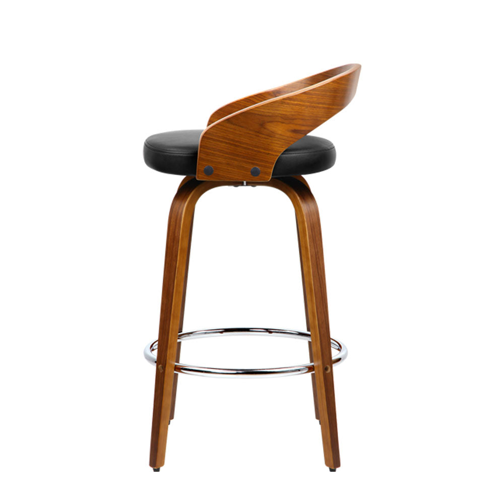 Artiss Set of 2 Walnut Wood Bar Stools - Black and Brown-3