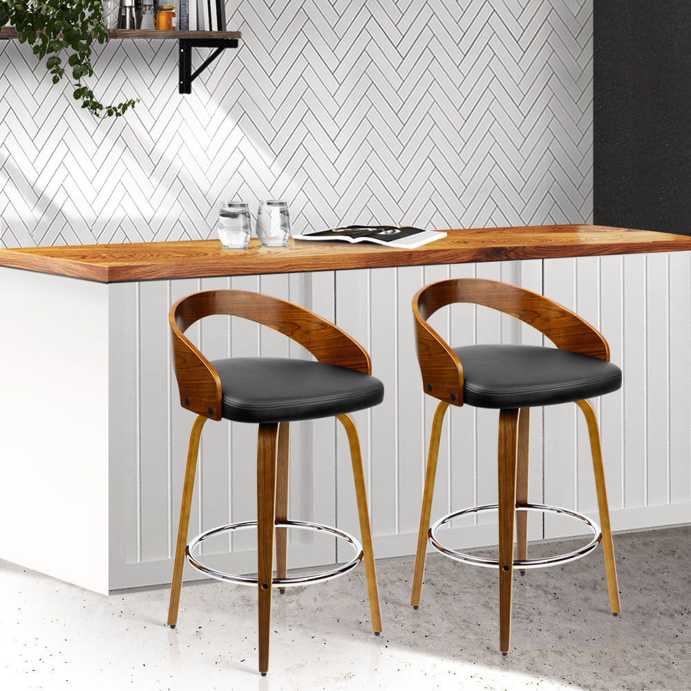 Artiss Set of 2 Walnut Wood Bar Stools - Black and Brown-7