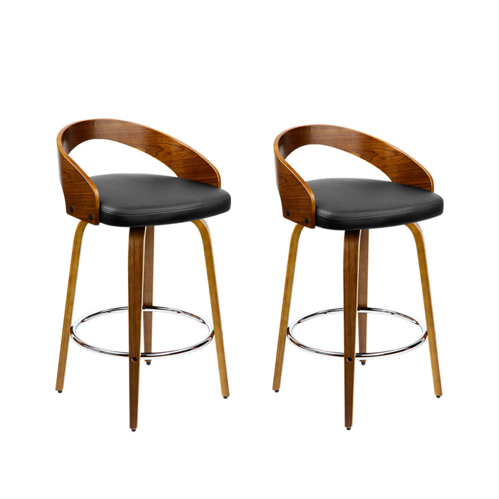 Artiss Set of 2 Walnut Wood Bar Stools - Black and Brown-0