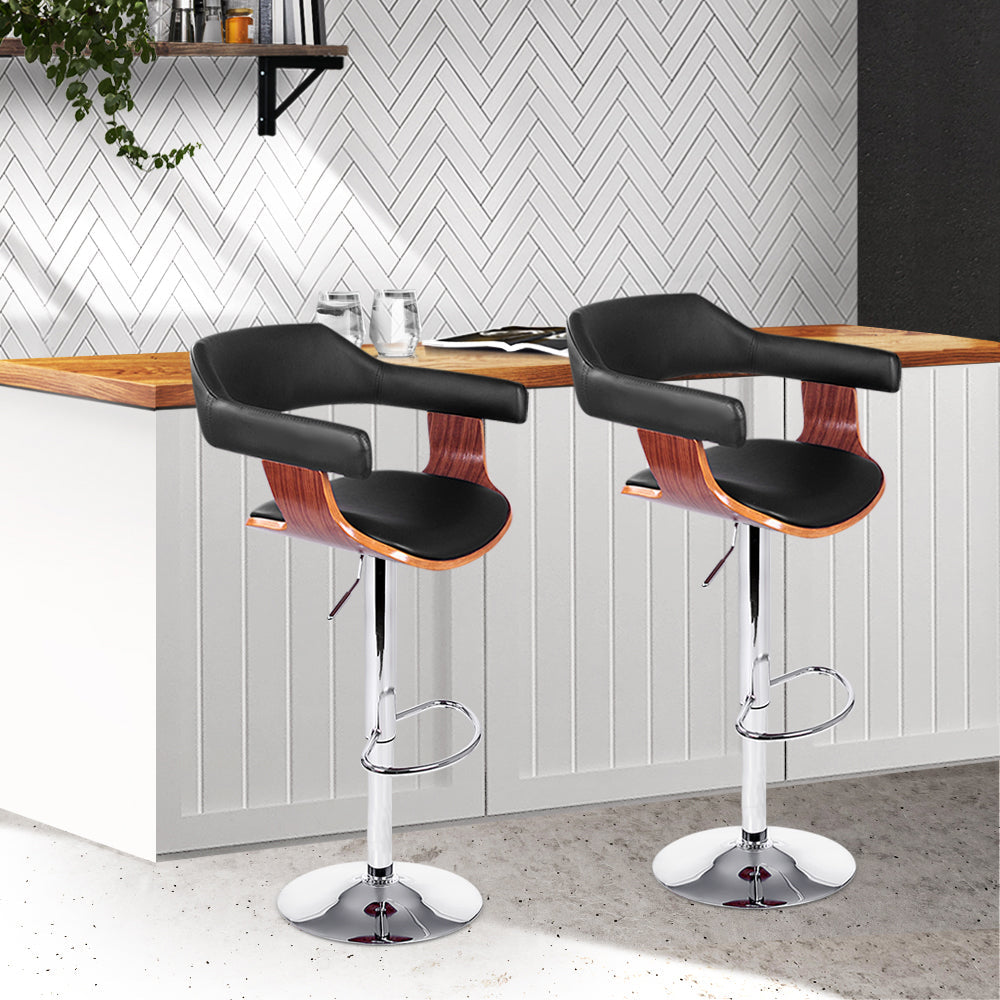 Artiss Set of 2 Wooden Bar Stool - Black and Wood-7