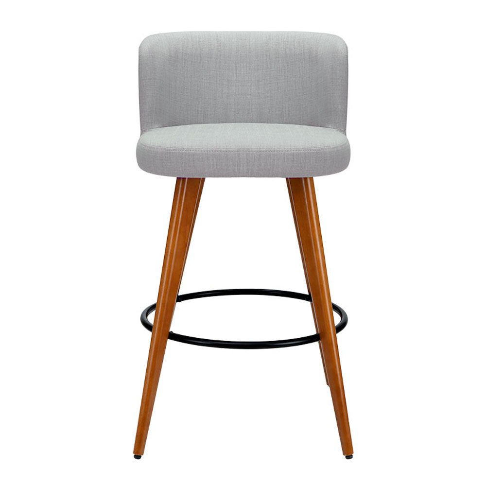 Artiss Set of 2 Wooden Fabric Bar Stools Circular Footrest - Light Grey-2