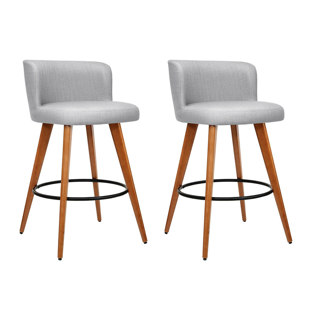 Artiss Set of 2 Wooden Fabric Bar Stools Circular Footrest - Light Grey-0