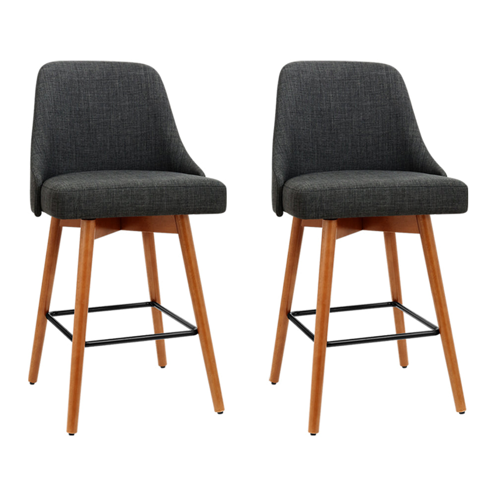 Artiss Set of 2 Wooden Fabric Bar Stools Square Footrest - Charcoal-0