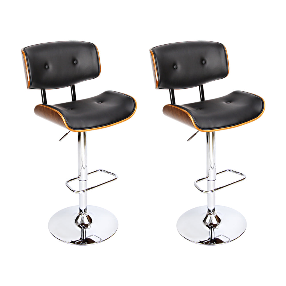 Artiss Set of 2 Wooden Gas Lift Bar Stools - Black and Chrome-0