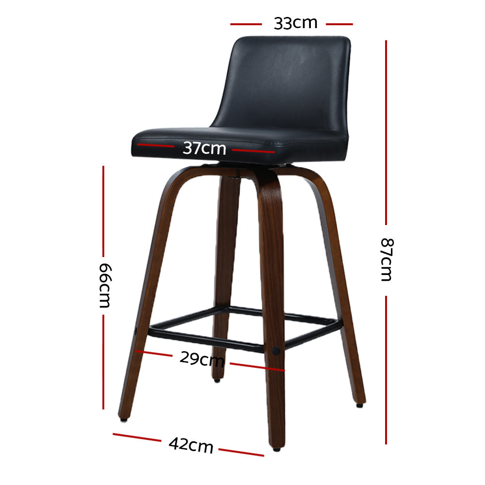 Artiss Set of 2 Wooden PU Leather Bar Stool - Black and Brown Wood Legs-1