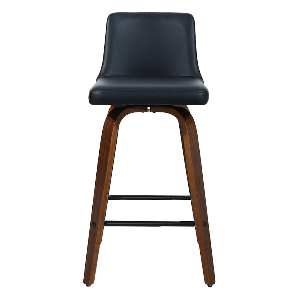 Artiss Set of 2 Wooden PU Leather Bar Stool - Black and Brown Wood Legs-2