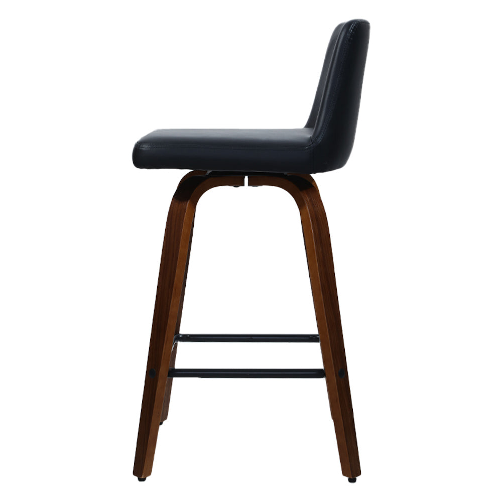 Artiss Set of 2 Wooden PU Leather Bar Stool - Black and Brown Wood Legs-3