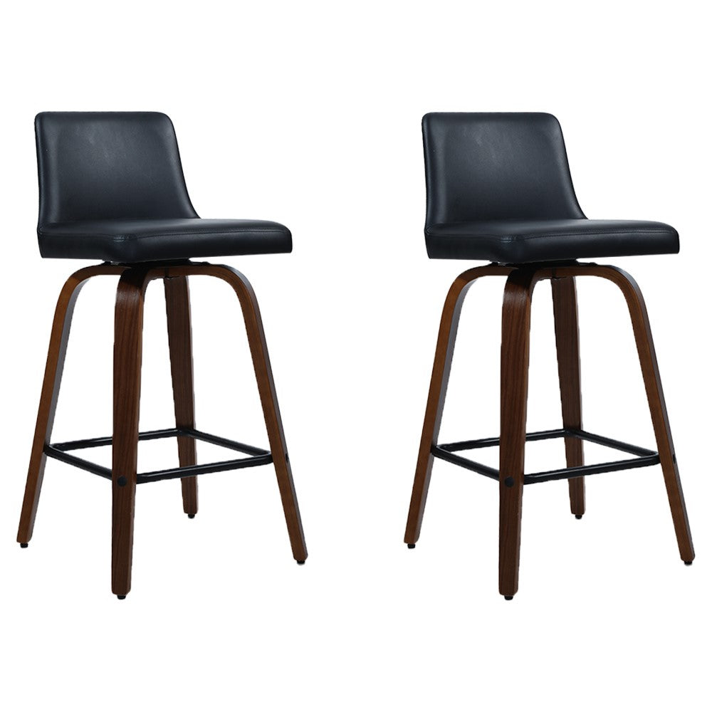 Artiss Set of 2 Wooden PU Leather Bar Stool - Black and Brown Wood Legs-0