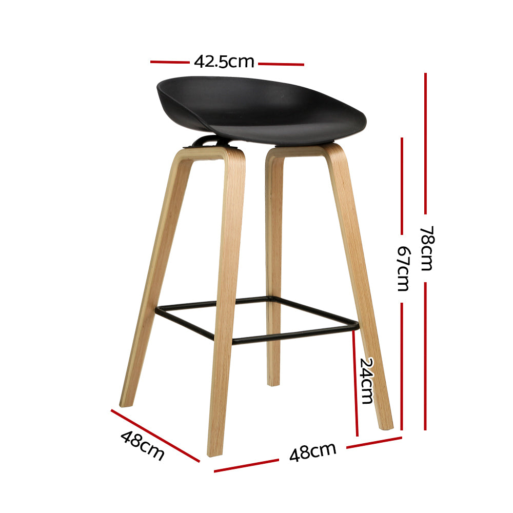 Artiss Set of 2 Wooden Square Footrest Bar Stools - Black-1