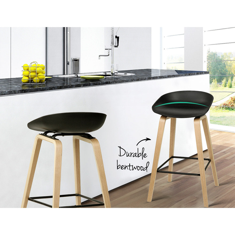 Artiss Set of 2 Wooden Square Footrest Bar Stools - Black-5