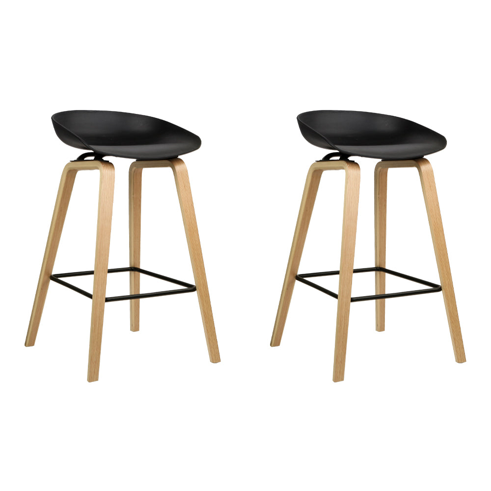 Artiss Set of 2 Wooden Square Footrest Bar Stools - Black-0