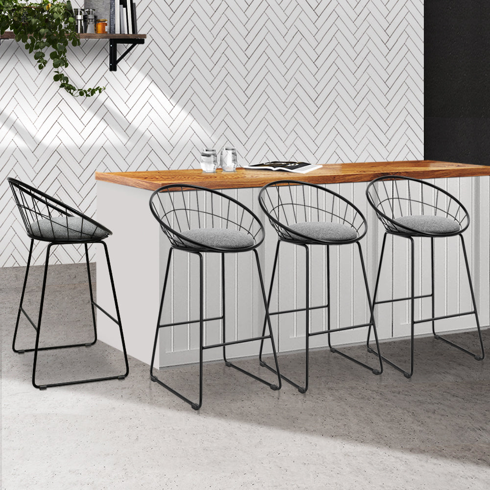 Artiss Set of 4 Bar Stools Steel Fabric - Grey and Black-7