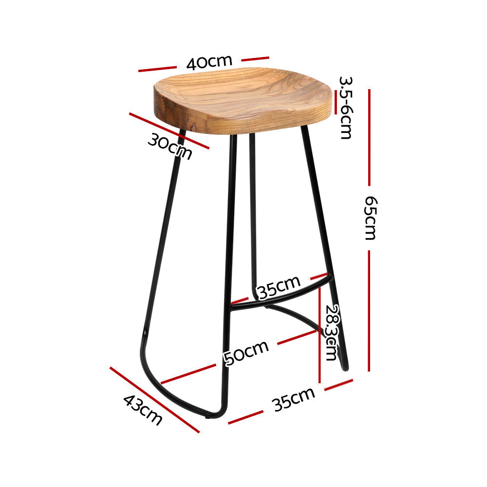 Artiss Set of 4 Elm Wood Backless Bar Stools 65cm - Black and Light Natural-1