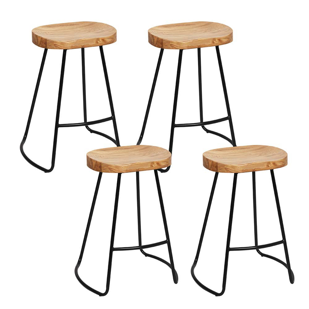 Artiss Set of 4 Elm Wood Backless Bar Stools 65cm - Black and Light Natural-0