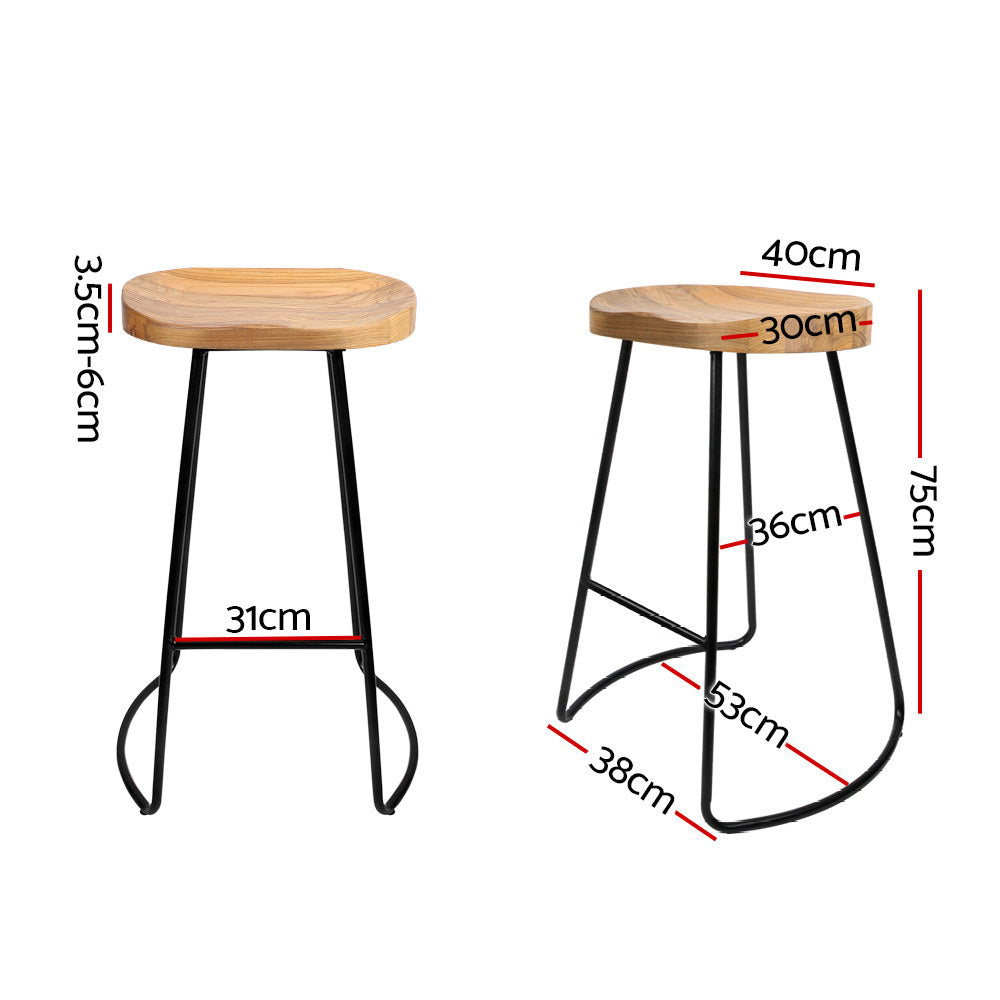 Artiss Set of 4 Elm Wood Backless Bar Stools 75cm - Black and Light Natural-1