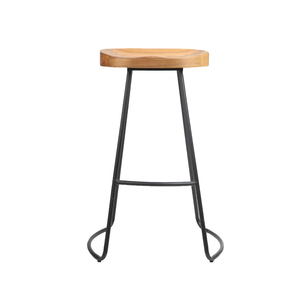 Artiss Set of 4 Elm Wood Backless Bar Stools 75cm - Black and Light Natural-2