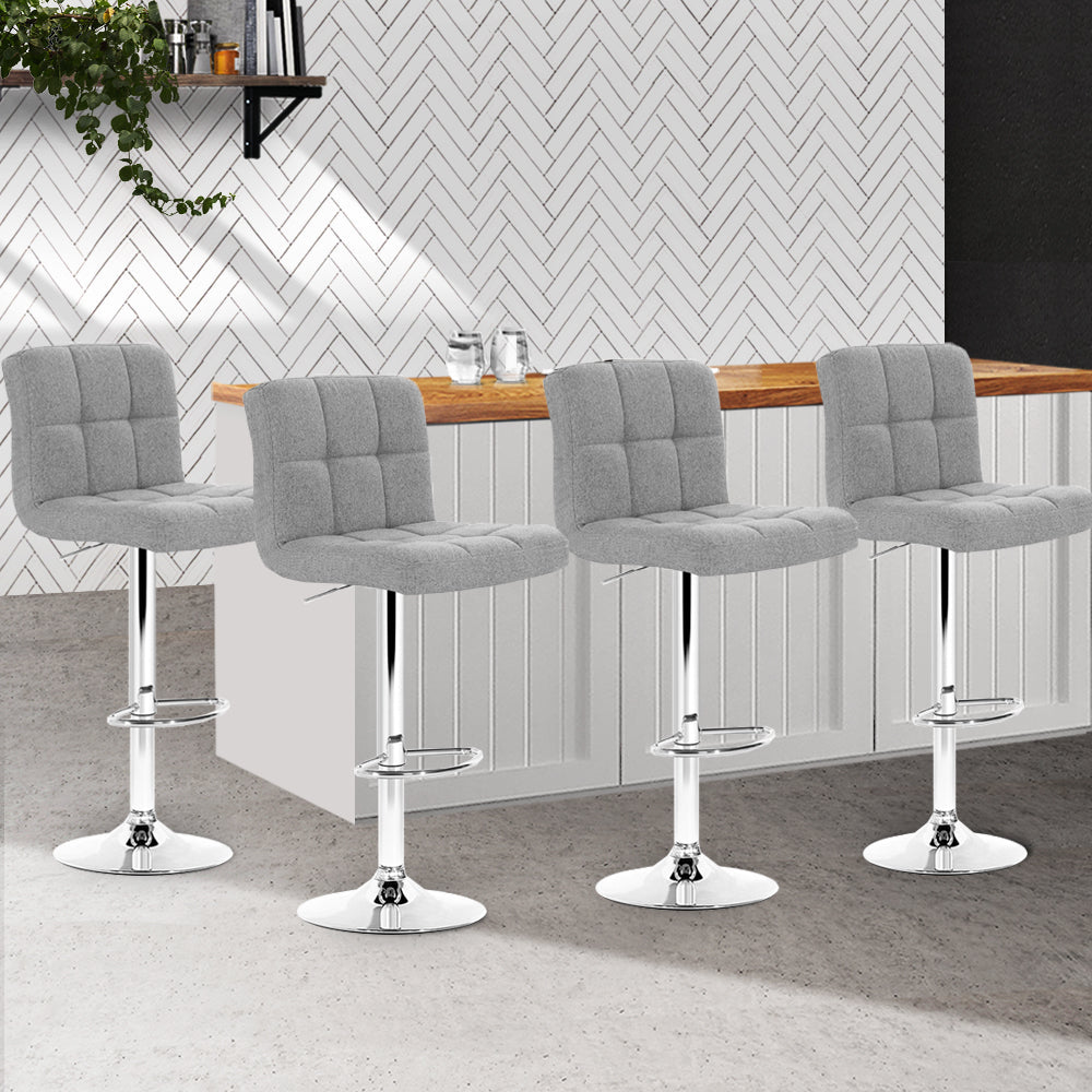 Artiss Set of 4 Fabric Swivel Bar Stools - Grey-7