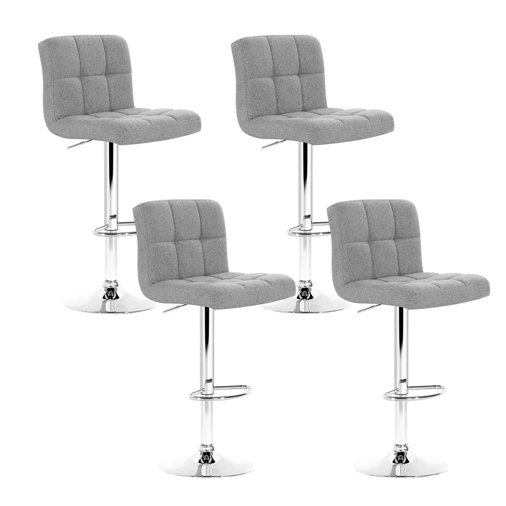 Artiss Set of 4 Fabric Swivel Bar Stools - Grey-0