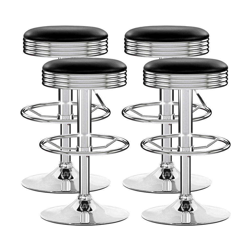 Artiss Set of 4 PU Leather Backless Bar Stools - Black and Chrome-0