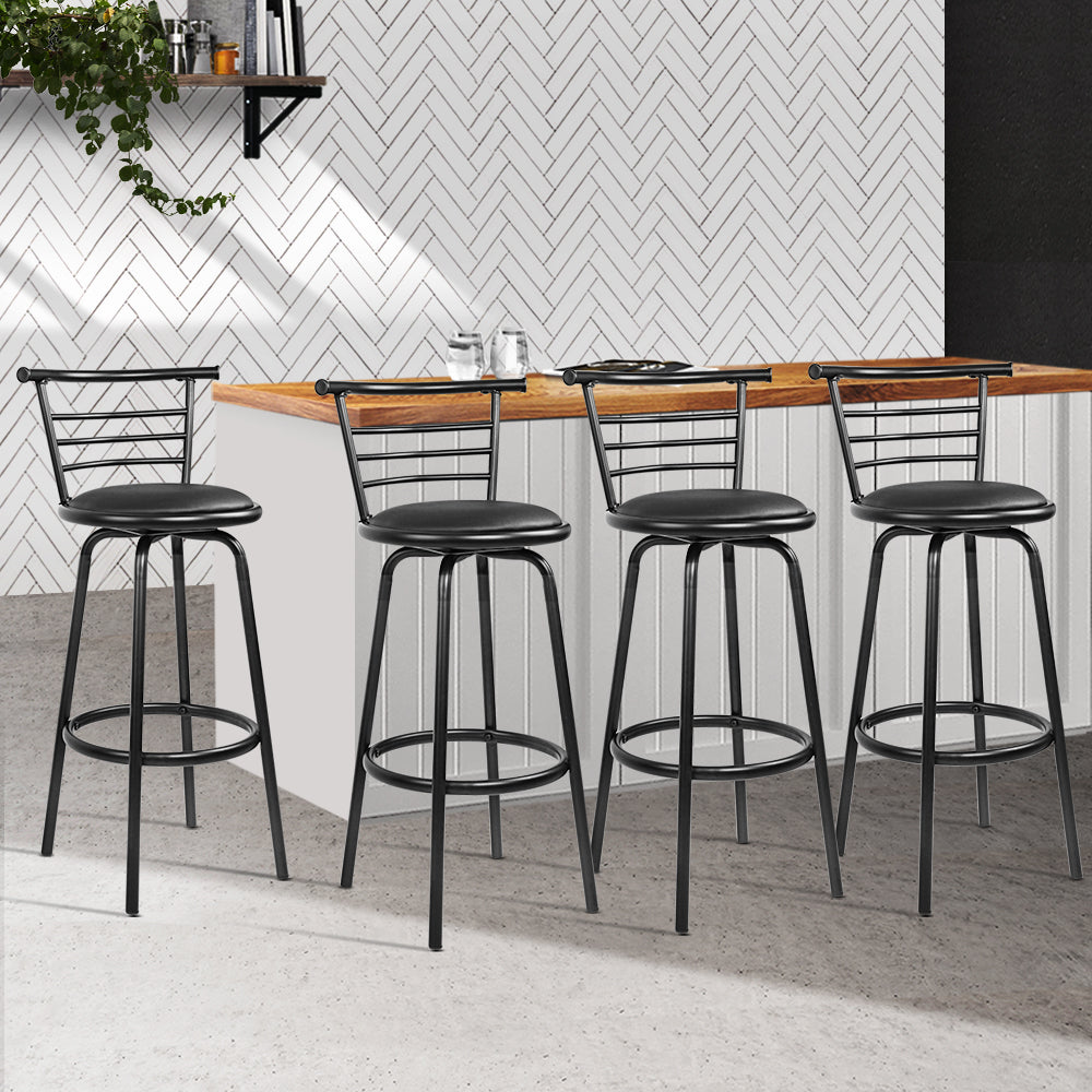 Artiss Set of 4 PU Leather Bar Stools - Black and Steel-7