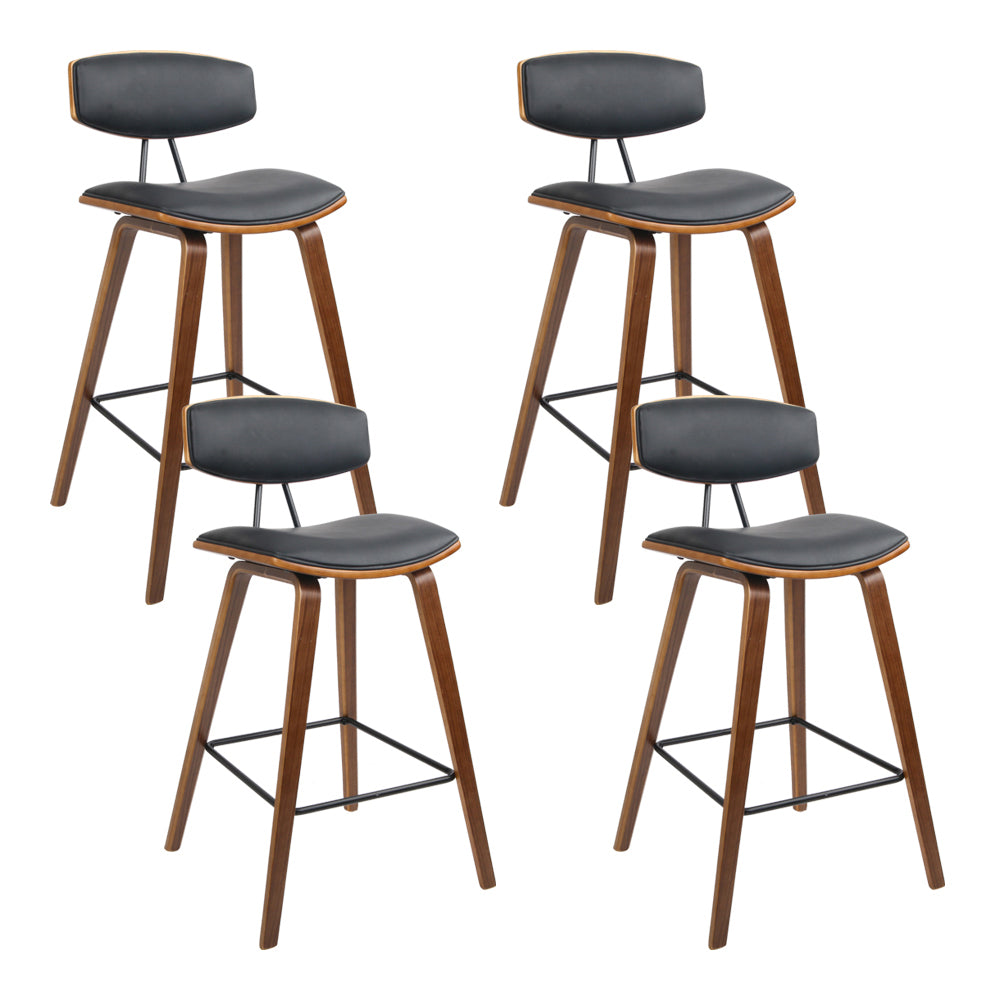 Artiss Set of 4 PU Leather Circular Footrest Bar Stools - Black-0