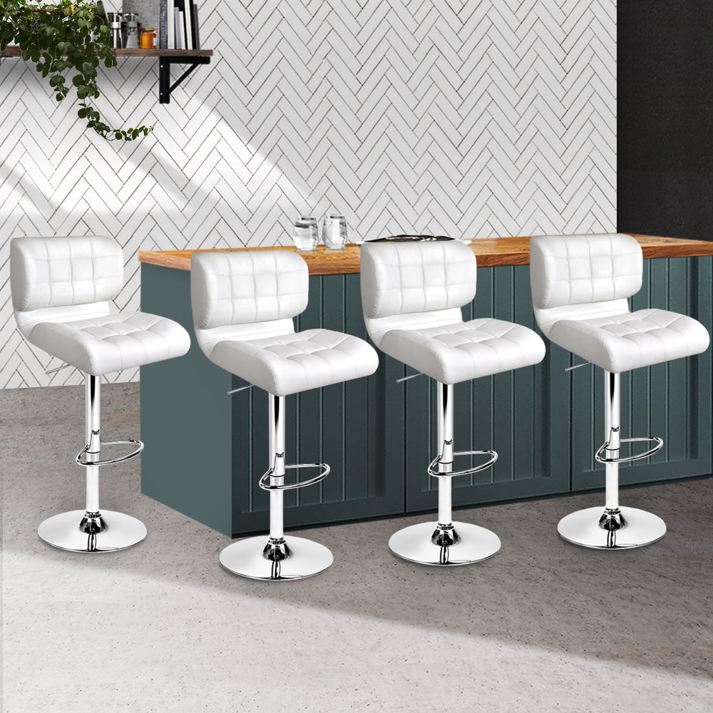 Artiss Set of 4 PU Leather Gas Lift Bar Stools - White and Chrome-7