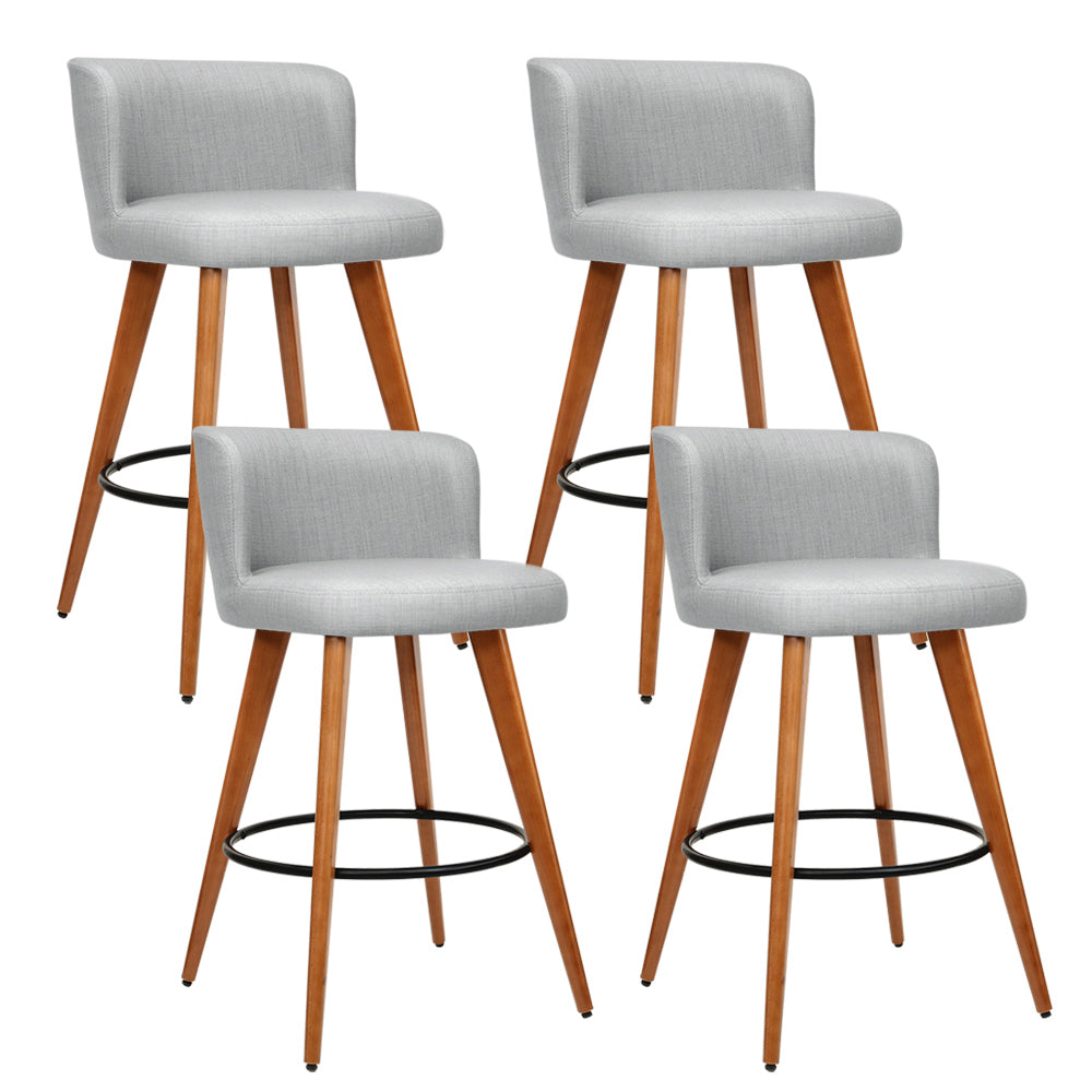 Artiss Set of 4 Wooden Fabric Bar Stools Circular Footrest - Light Grey-0