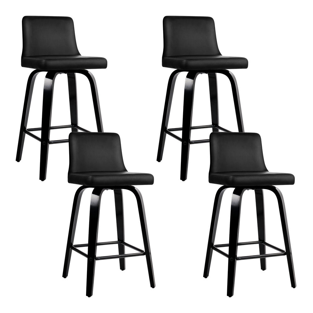 Artiss Set of 4 Wooden PU Leather Bar Stool - Black-0