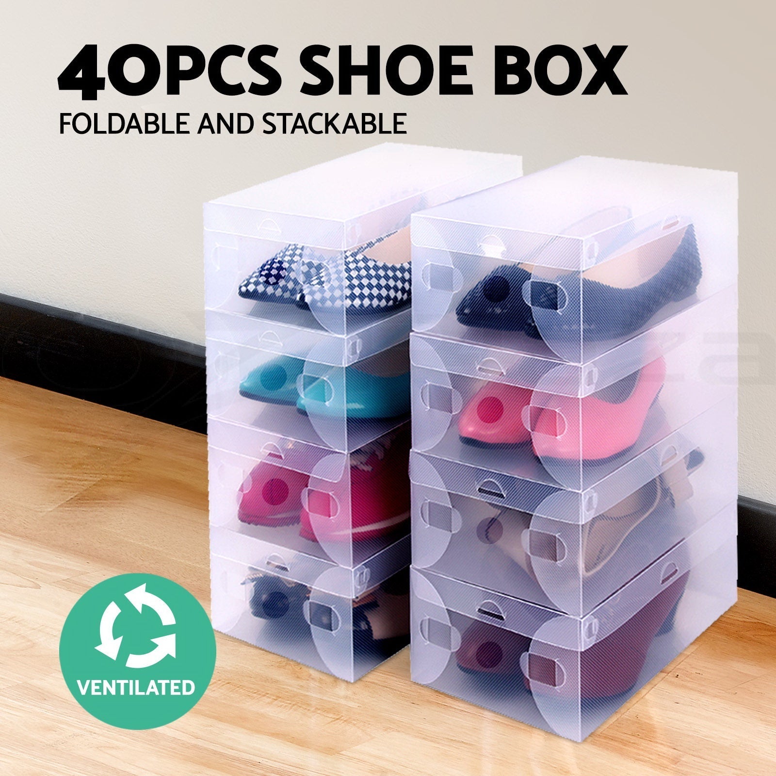 Artiss Set of 40 Clear Shoe Box Transparent Foldable Shoe Storage Stackable Case-2